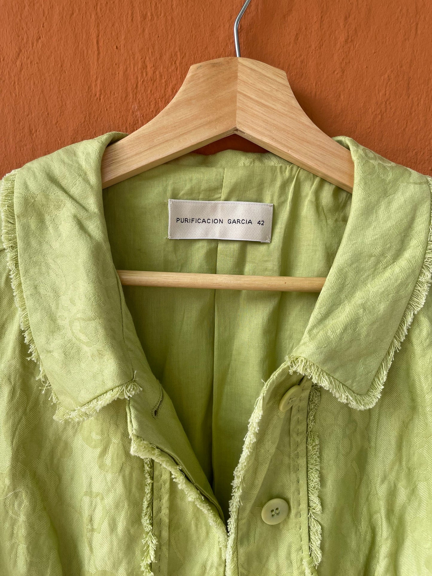 Apple green Purificacion Garcia feminine summer jacket, Vintage designer clothing, Formal pastel blazer, Wedding guest jacket, Haute couture