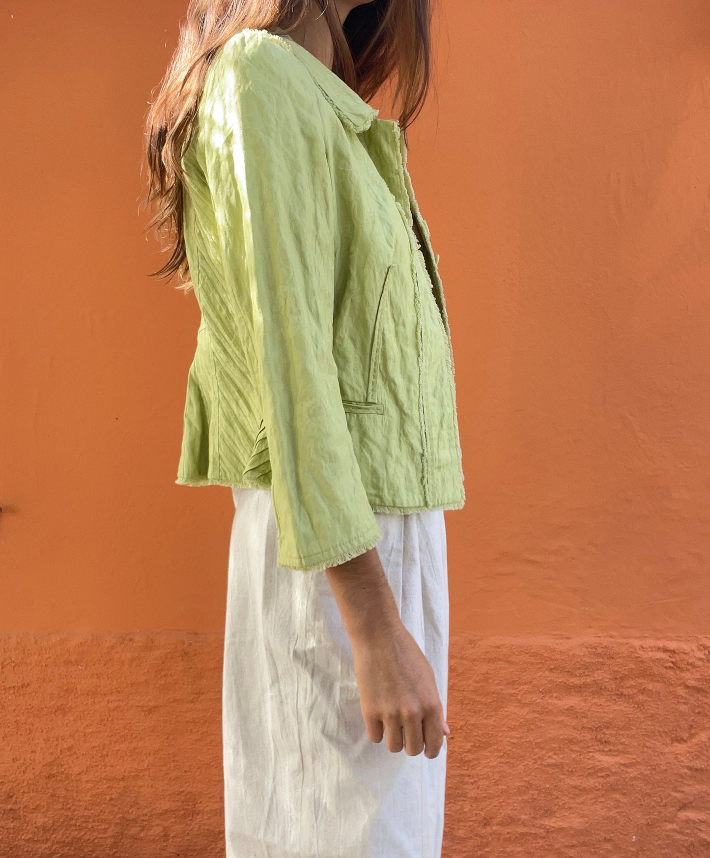 Apple green Purificacion Garcia feminine summer jacket, Vintage designer clothing, Formal pastel blazer, Wedding guest jacket, Haute couture