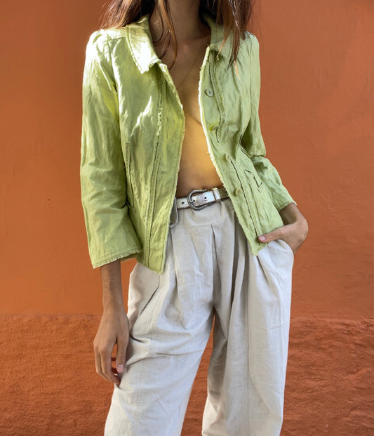 Apple green Purificacion Garcia feminine summer jacket, Vintage designer clothing, Formal pastel blazer, Wedding guest jacket, Haute couture