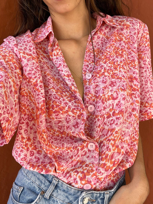 Pink vintage UNISEX blouse, Feminine colourful blouse, Valentine's day clothing, Summer blouse,