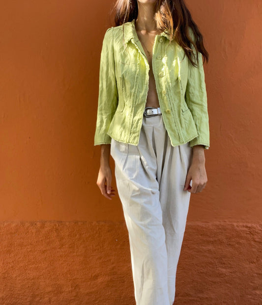 Apple green Purificacion Garcia feminine summer jacket, Vintage designer clothing, Formal pastel blazer, Wedding guest jacket, Haute couture