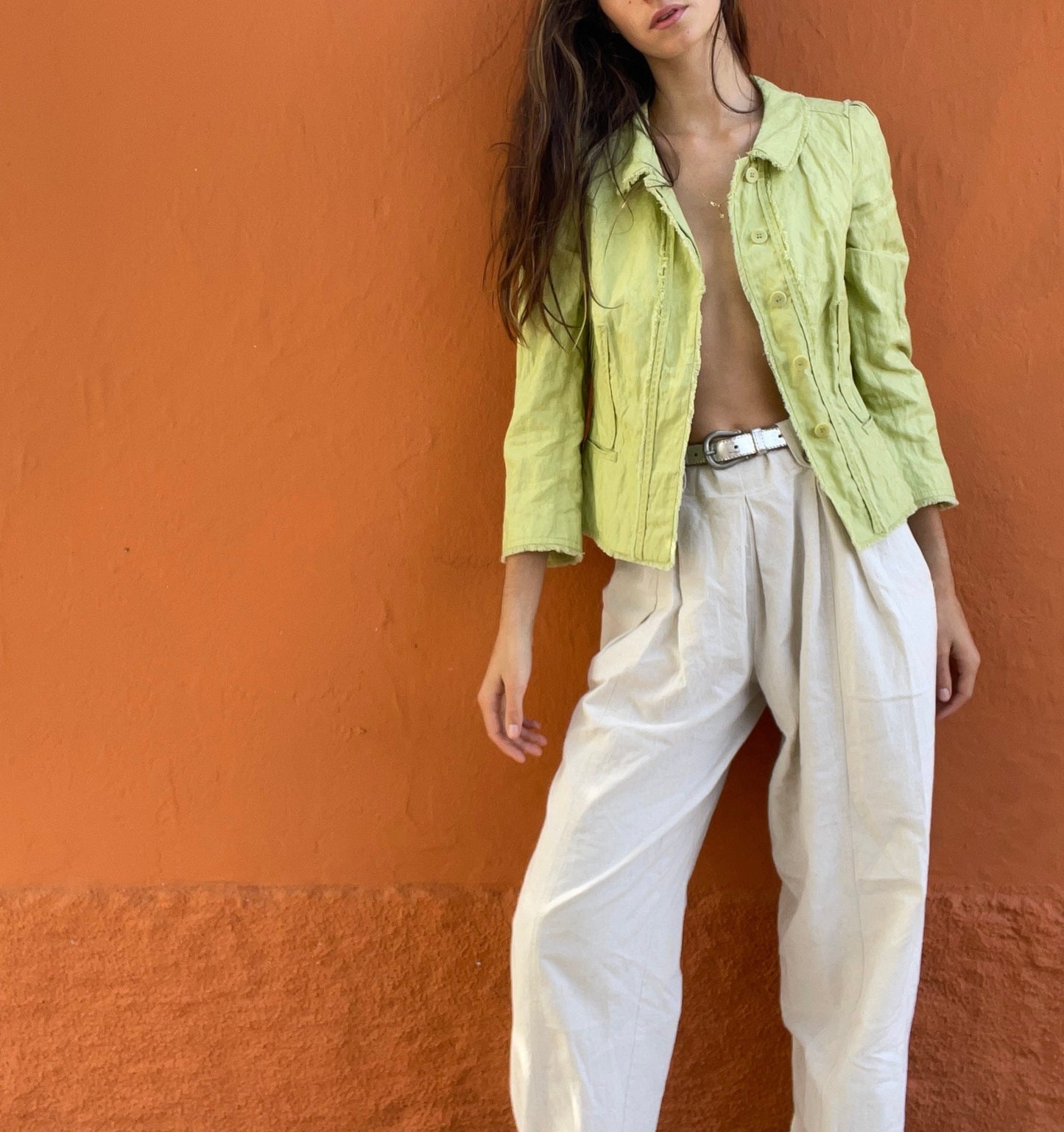 Apple green Purificacion Garcia feminine summer jacket, Vintage designer clothing, Formal pastel blazer, Wedding guest jacket, Haute couture