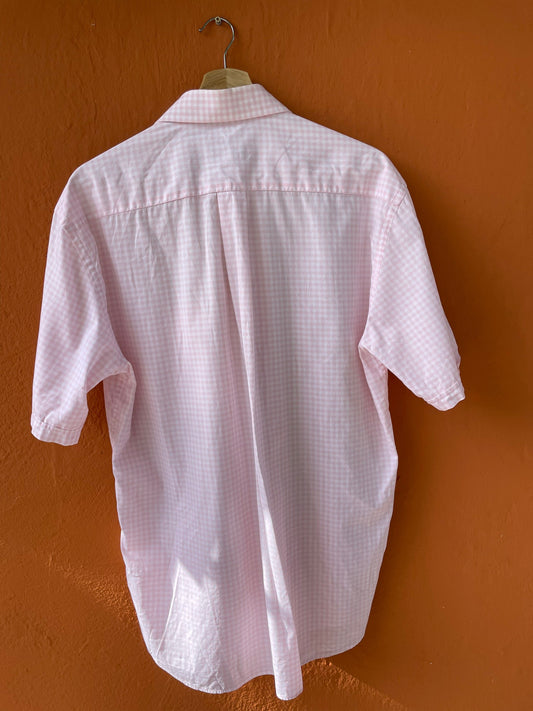 Vintage Emanuel Ungaro light pink men blouse, Gingham Oxford designer shirt, Boxy fit, Classic formal shirt, Oversized smart shirt