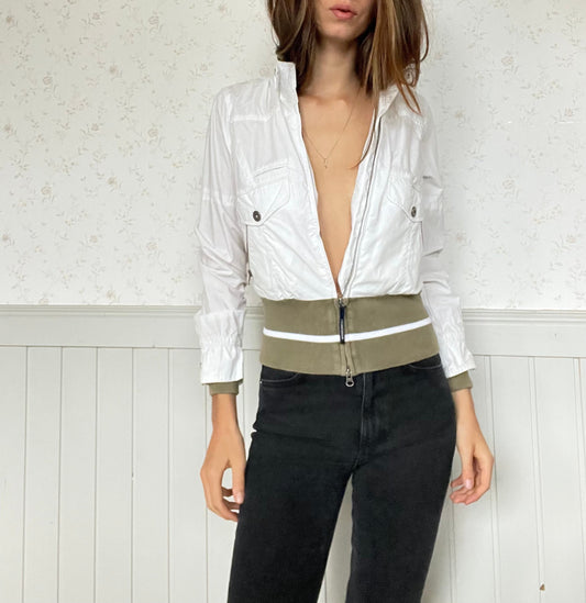 Vintage WOOLRICH windbreaker, White summer coat, Designer lightweight jacket, Size Small