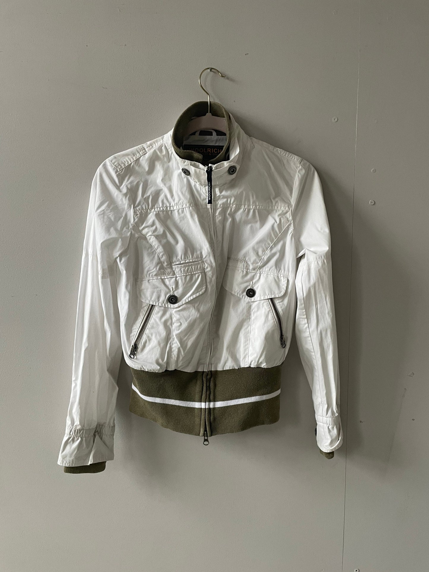 Vintage WOOLRICH windbreaker, White summer coat, Designer lightweight jacket, Size Small