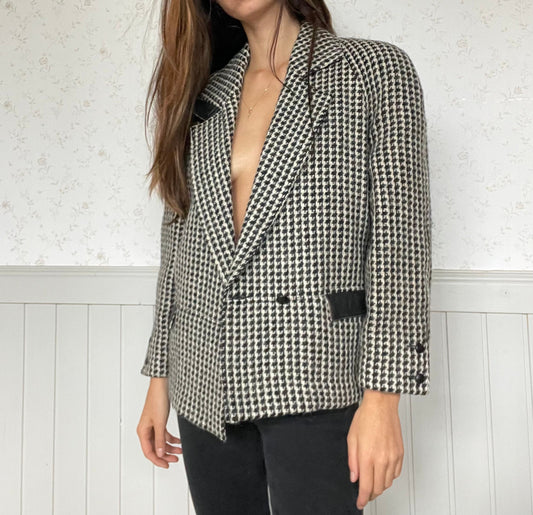 ALBERTA FERRETTI houndstooth patterned Alpaca wool blend blazer, Light academia blazer, Wool fall blazer, designer blazer, L