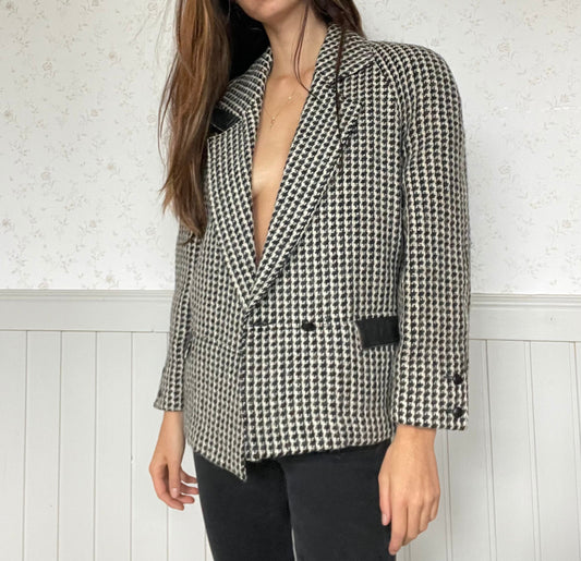 ALBERTA FERRETTI houndstooth patterned Alpaca wool blend blazer, Light academia blazer, Wool fall blazer, designer blazer, L