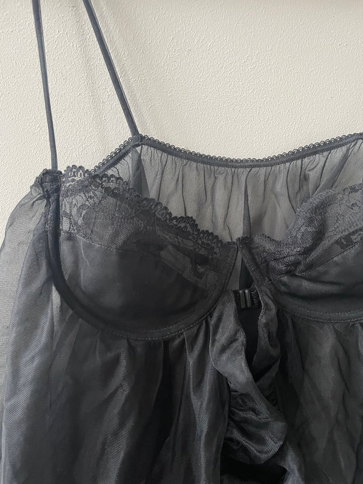 Vintage sexy sheer black babydoll, See through negligee, Cute romantic evening lingerie top, A cup