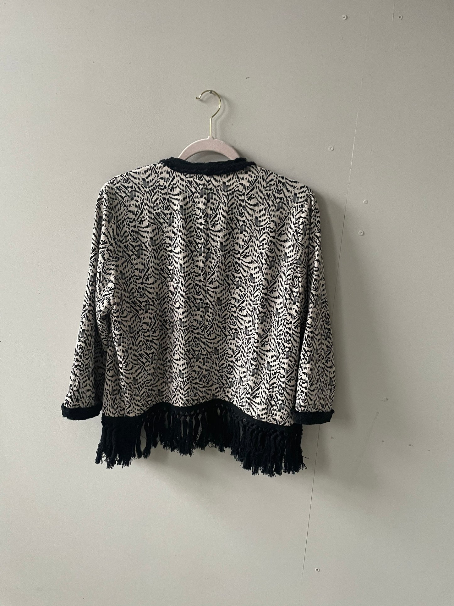 Aaiko Black & White Fringe Jacket - Boho Festival Cardigan