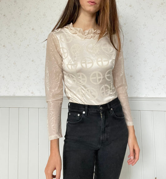 Ruffled blouse, Collared shirt, Handmade top, Victorian top, Vintage french blouse, Antique blouse, Edwardian blouse, Romantic top, S