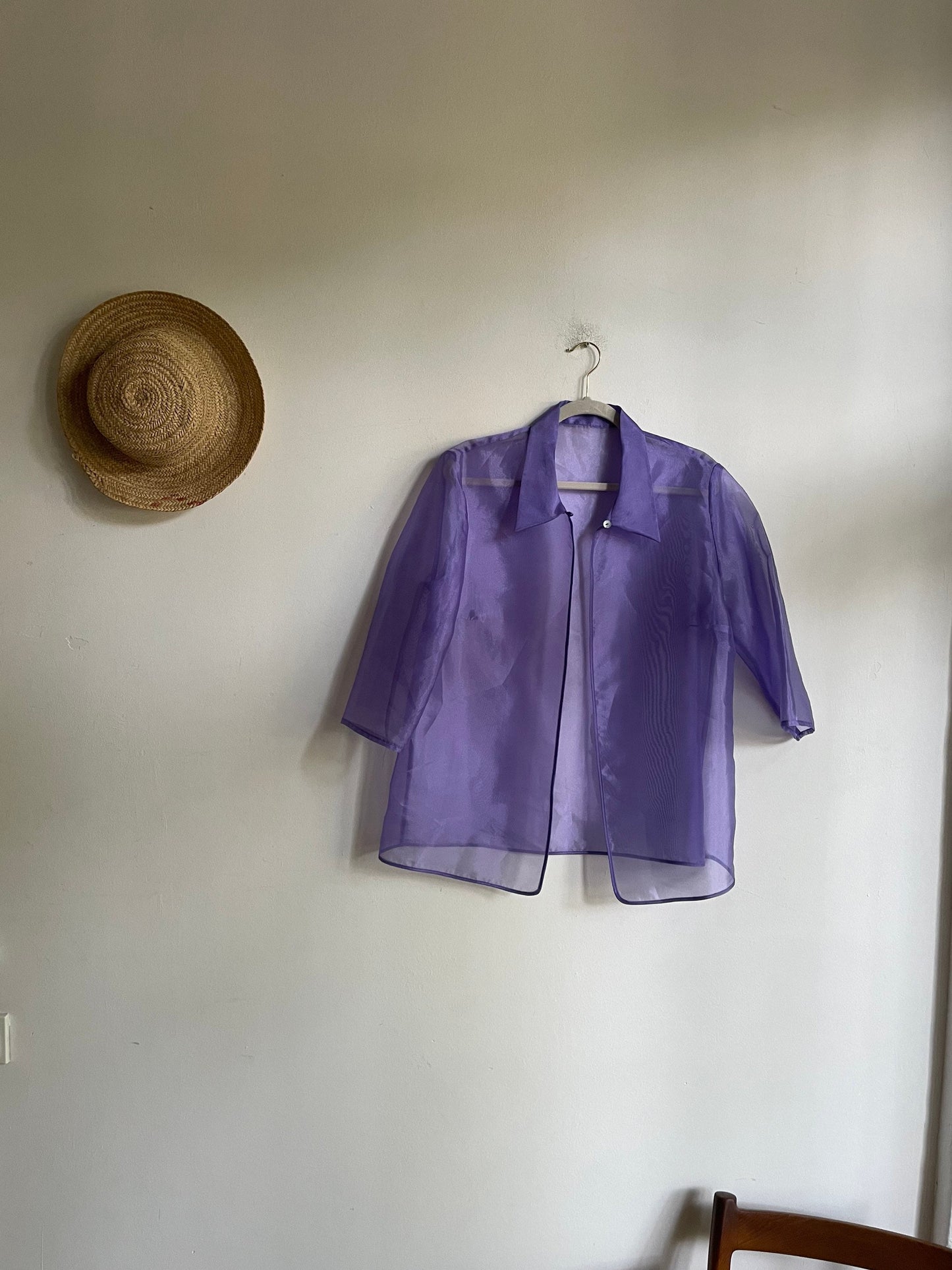 Vintage Sheer Purple Organza Blouse 90s See Through Mesh Shirt Sexy Festival Top Lightweight Button Up Clubwear Style Paris Hilton Y2K Vibe