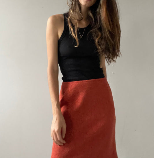 Weekend Max Mara skirt, Burnt orange virgin wool skirt, Designer skirt, Winter skirt, Herringbone Skirt