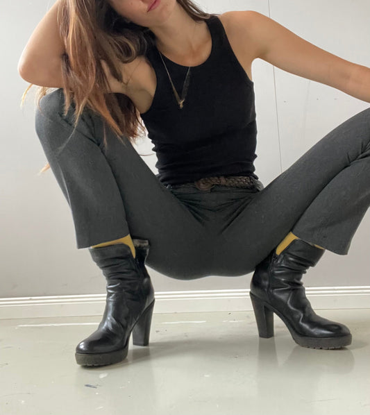 Weekend Max Mara grey trousers, Designer trousers, Cigarette trousers, Vintage design clothing, Office wear, Formal branded hip pants