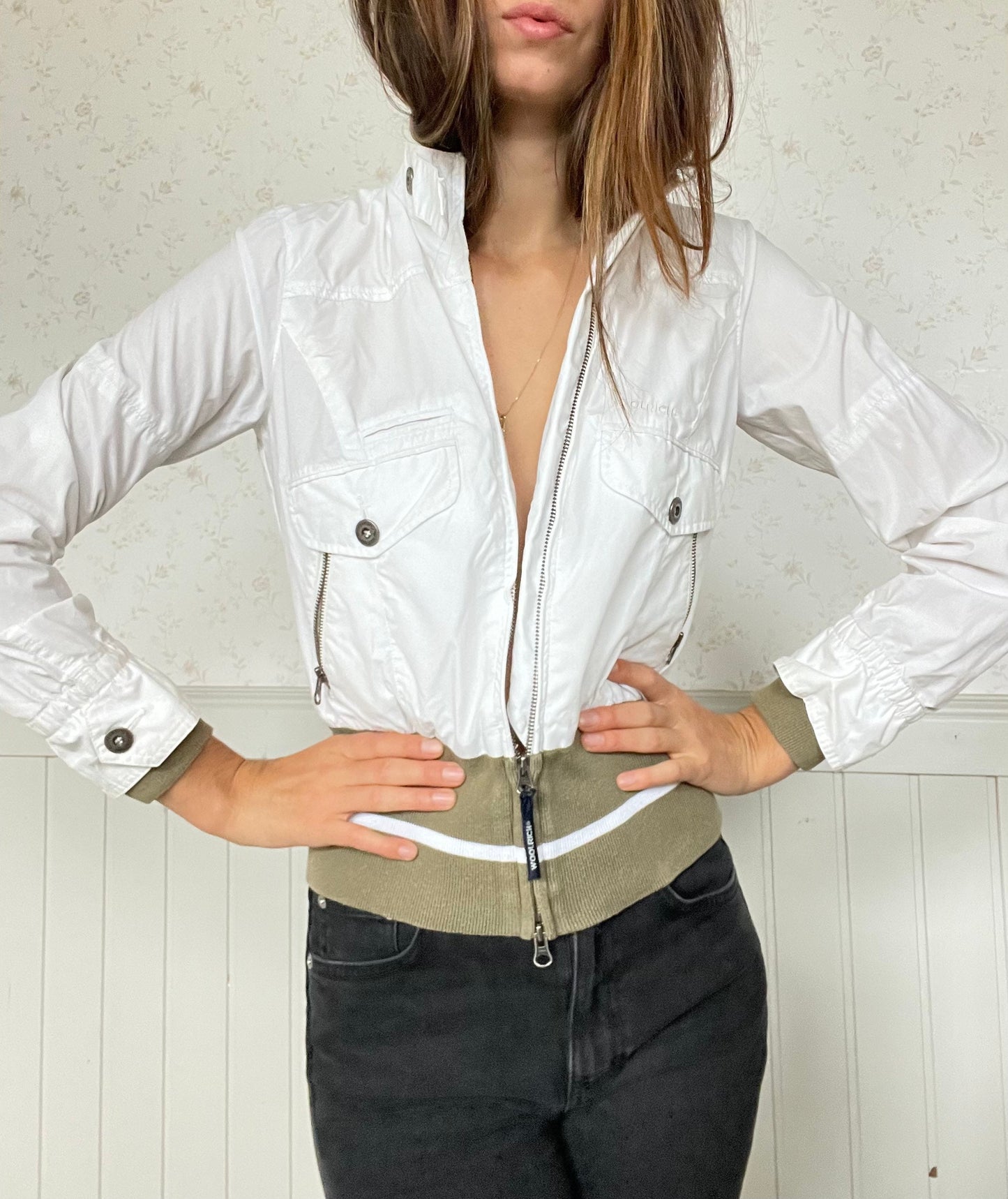 Vintage WOOLRICH windbreaker, White summer coat, Designer lightweight jacket, Size Small