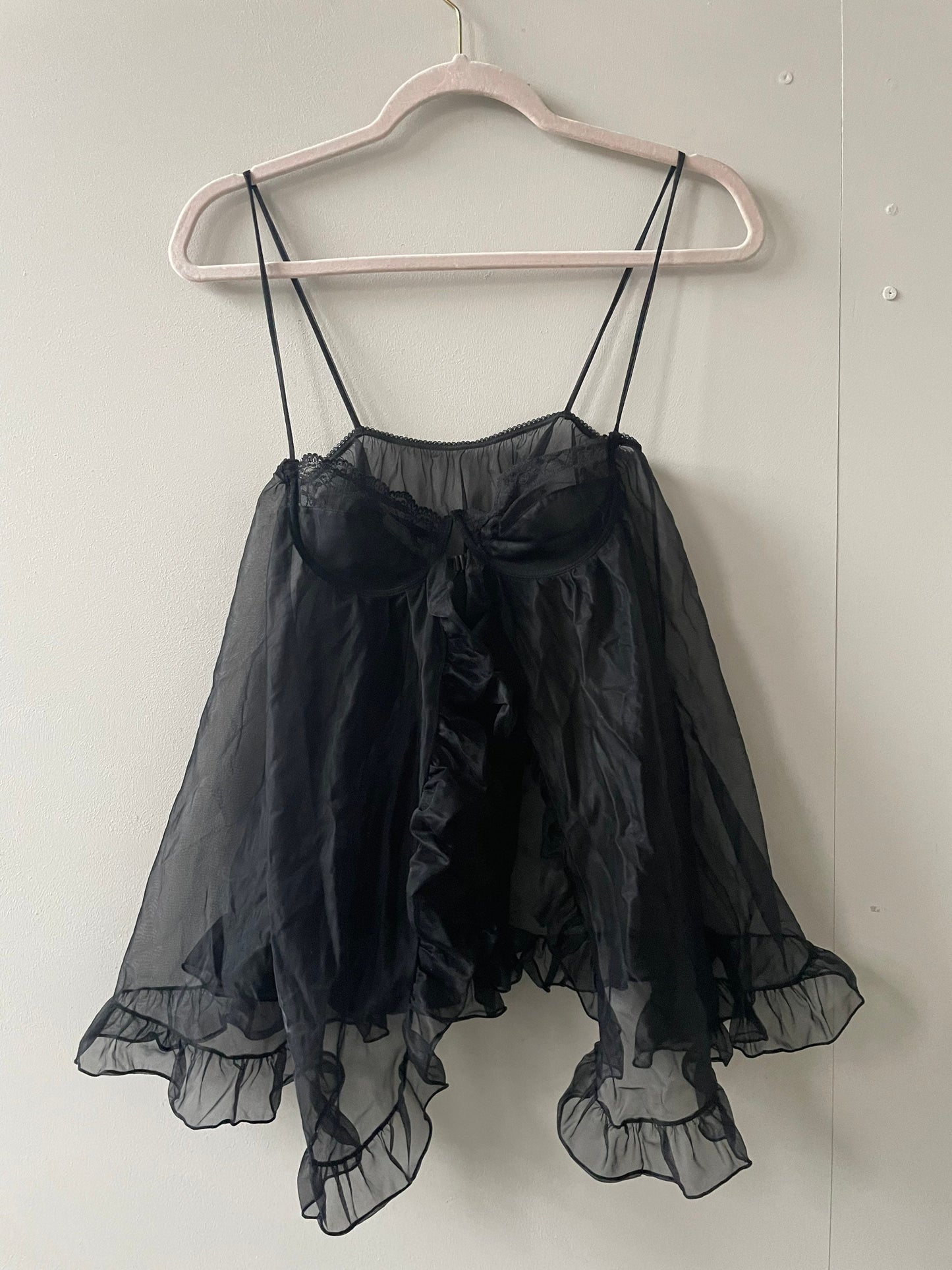 Vintage sexy sheer black babydoll, See through negligee, Cute romantic evening lingerie top, A cup