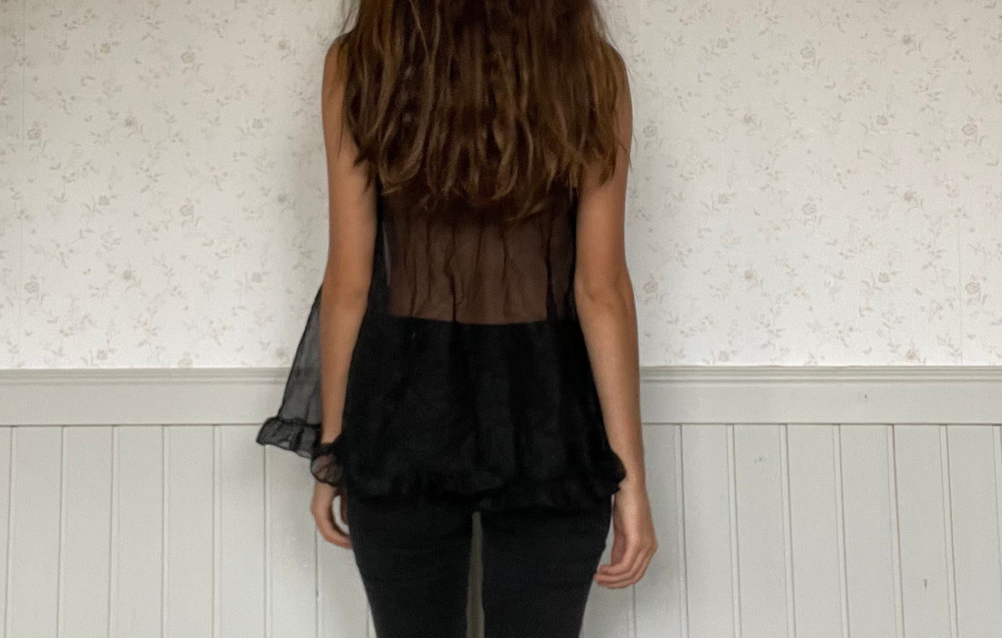 Vintage sexy sheer black babydoll, See through negligee, Cute romantic evening lingerie top, A cup