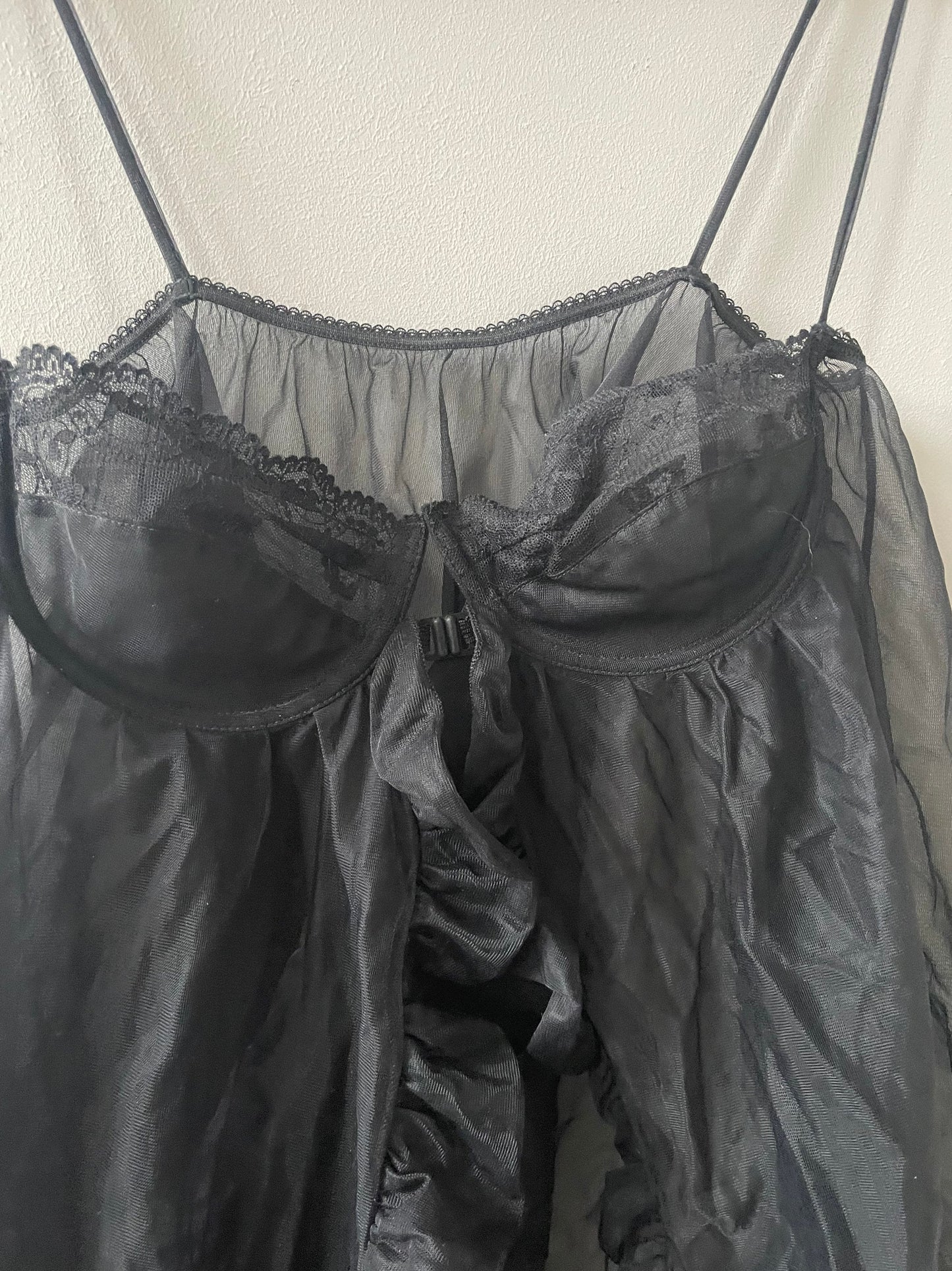 Vintage sexy sheer black babydoll, See through negligee, Cute romantic evening lingerie top, A cup