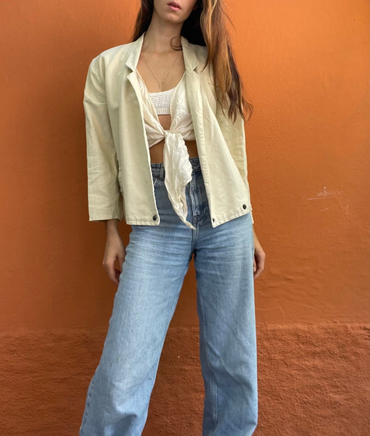 Vintage Neutral Linen Blazer Jacket — detail