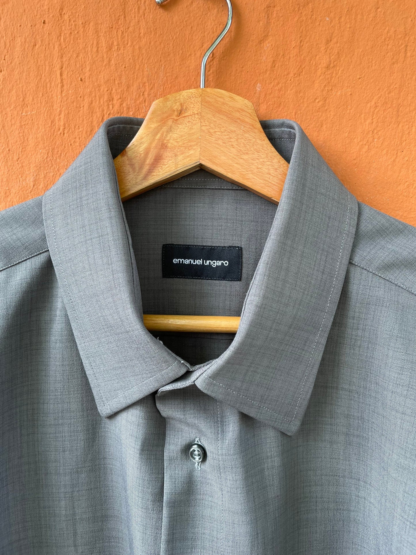 Vintage Emanuel Ungaro grey men blouse, Gingham Oxford designer shirt, Boxy fit, Classic formal shirt, Oversized smart shirt