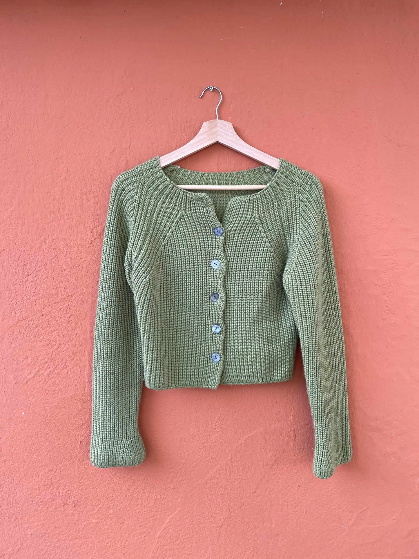 Vintage moss green cardigan with mother of pearl buttons, Wool light Academia aesthetic vest, Apple green jumper, Unisex winter clothing