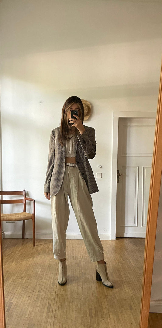 Vintage Drykorn Plaid Blazer In Brown Beige — detail