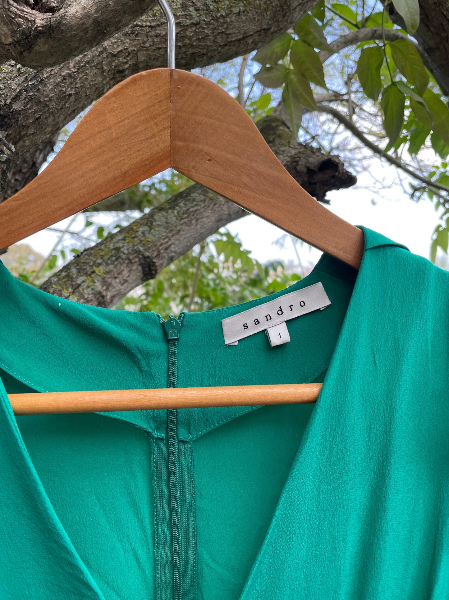 Sandro silk short emerald green dress, Elegant cocktail dress, Simple prom dress, Sustainable fashion, Vintage design clothing for women