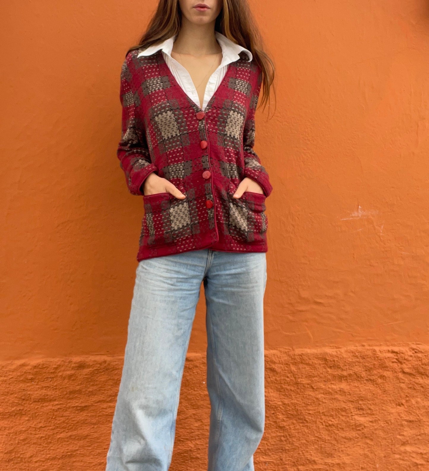 Vintage Pierre Cardin red cardigan, Academia aesthetic jumper, Vintage clothing, Unisex winter clothing