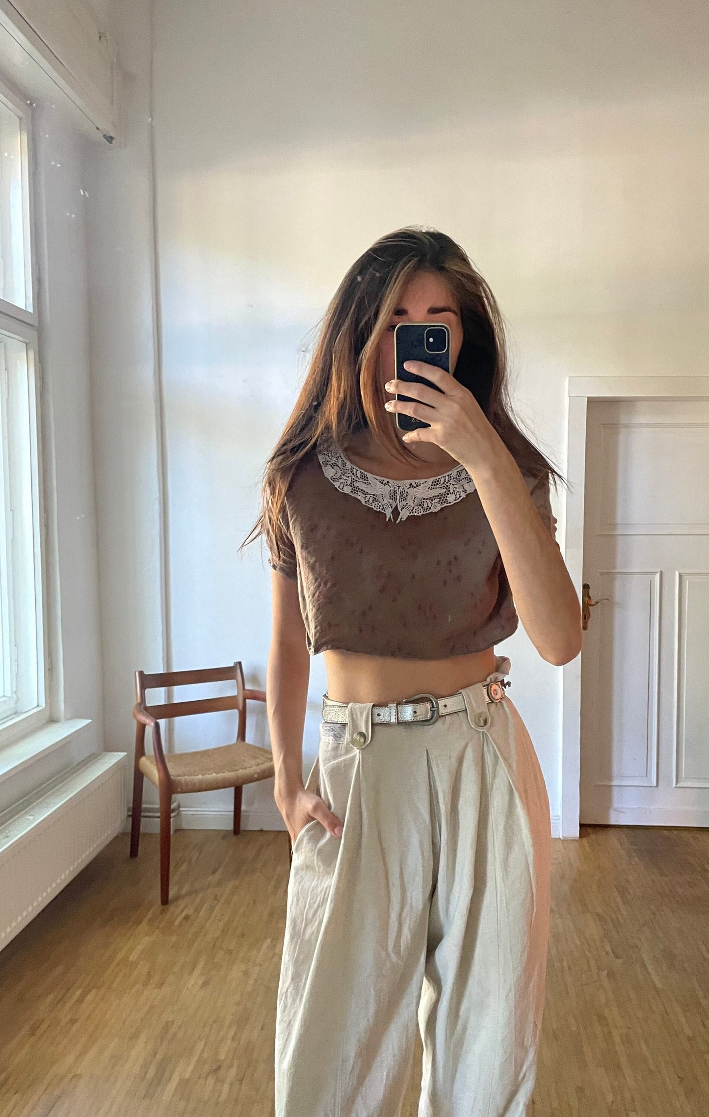 Cottage core romantic lace and wool crop top, Sweet handmade summer blouse, Feminine Woman farm core blouse, XXS - XS