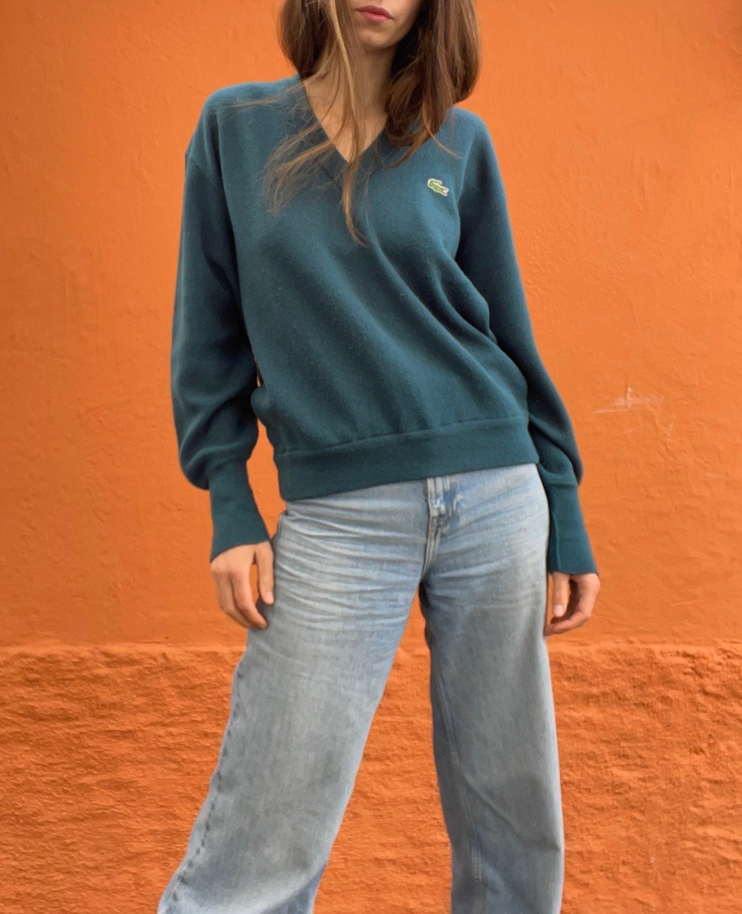 Forest green vintage Chemise Lacoste sweaterverst, V neck dark green Dark Academia aesthetic jumper, V neck winter sweater, Vintage unisex