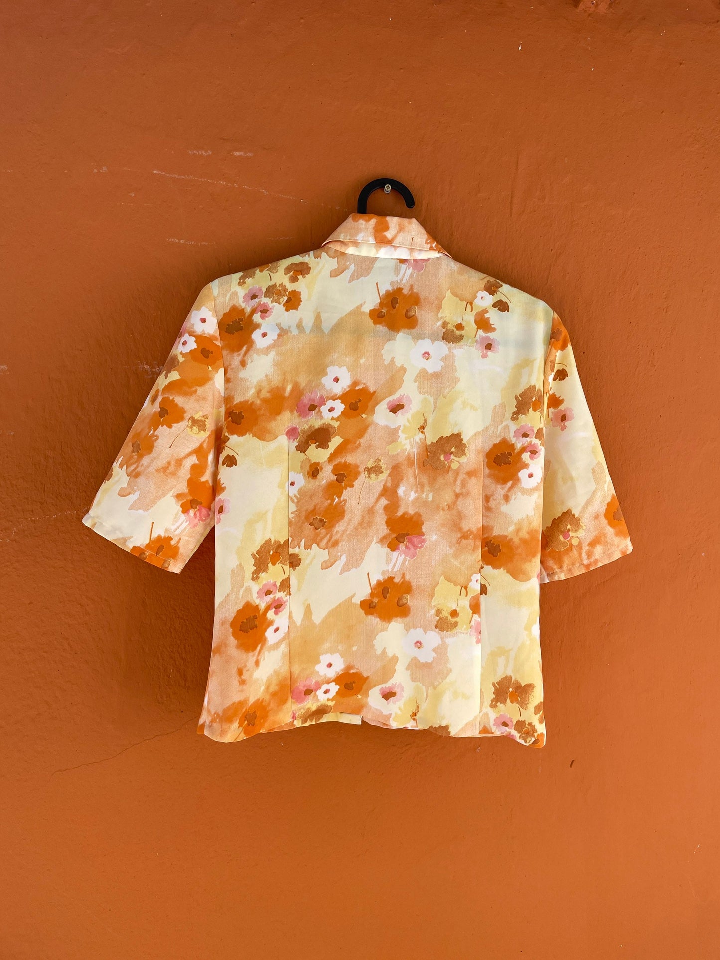 Vintage resort wear woman blouse, Colourful summer shirt, Feminine button up blouse, Handmade vintage 70s top, XXS