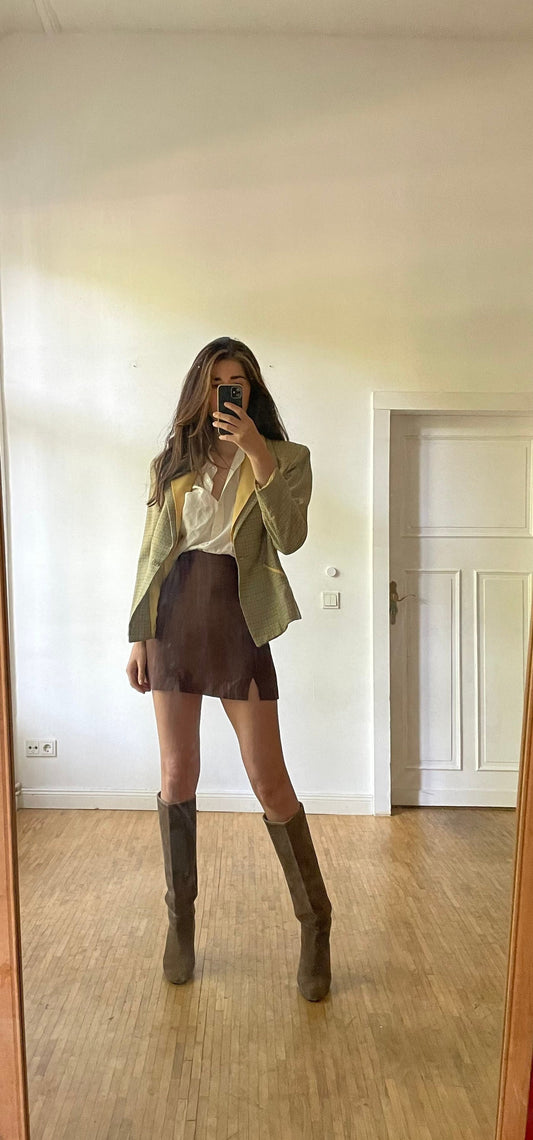 Vintage Yellow Wool Plaid Blazer — detail