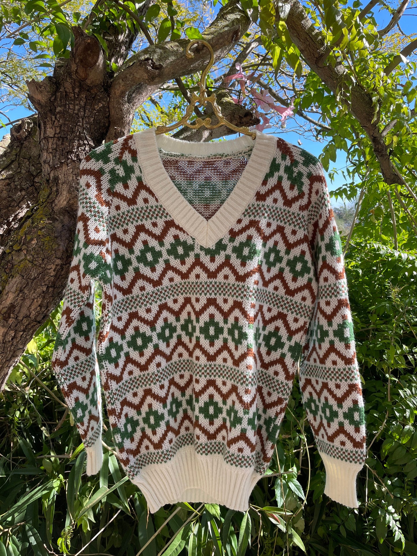 Vintage sweater with groovy pattern, Après-ski jumper, Vintage christmas sweater, Peruvian jumper, Handmade jumper, Ethical