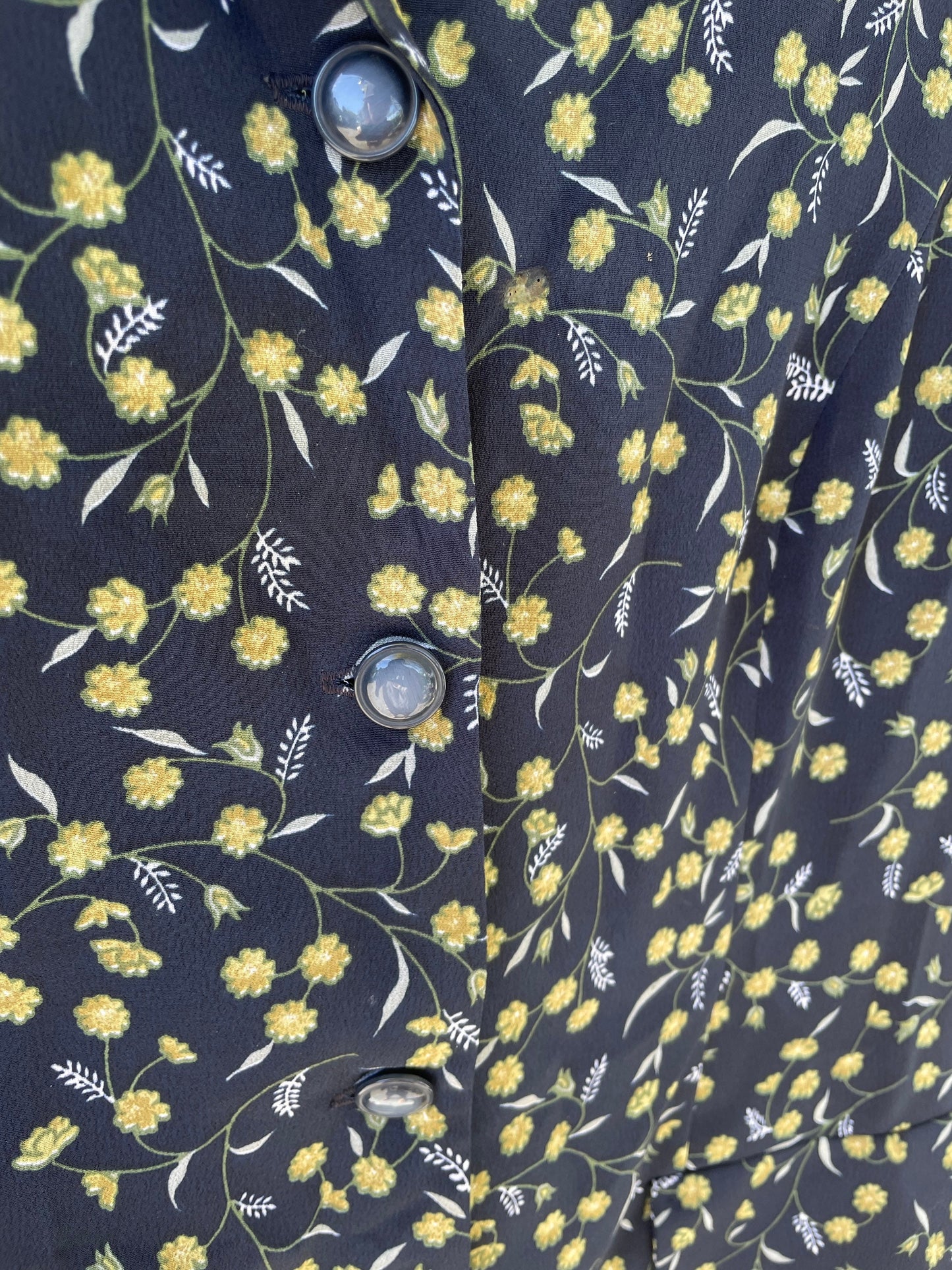 Blue and yellow flower blouse, Vintage summer shirt, Cute knot tie oversized blouse, 80s secretary top, XL