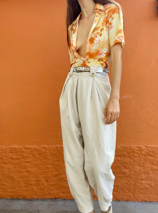 Vintage resort wear woman blouse, Colourful summer shirt, Feminine button up blouse, Handmade vintage 70s top, XXS