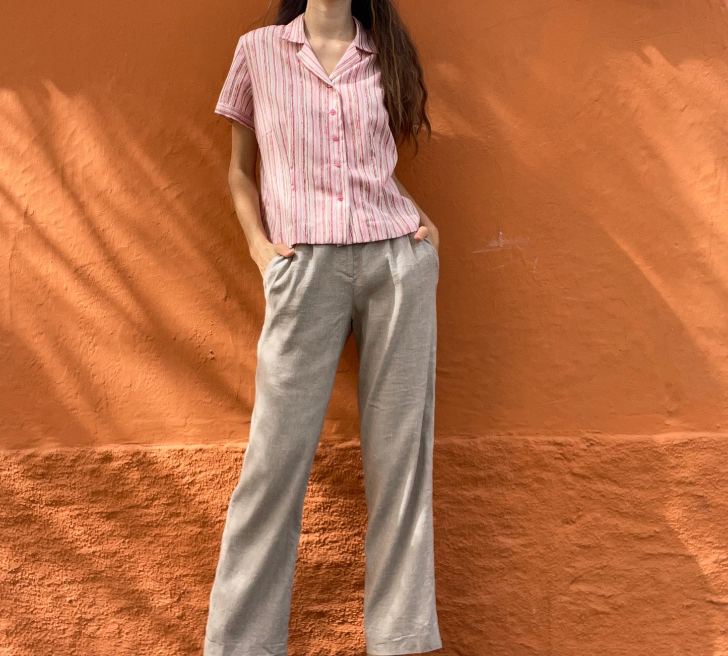 70s vintage blouse, Pink striped shirt, Lightweight retro groovy top, Valentine's day clothing, Summer blouse, Unisex collared oxford shirt