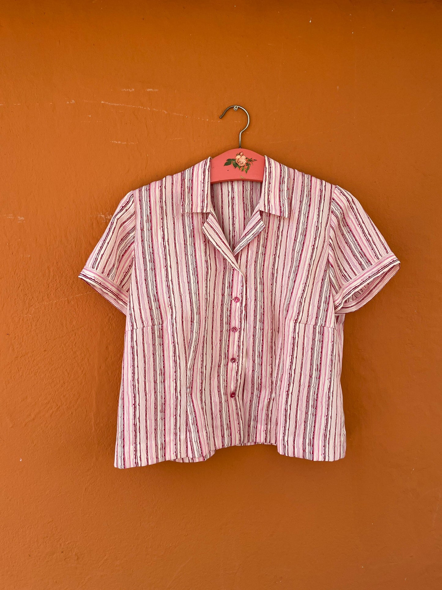 70s vintage blouse, Pink striped shirt, Lightweight retro groovy top, Valentine's day clothing, Summer blouse, Unisex collared oxford shirt
