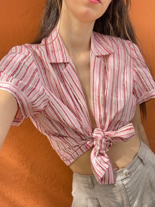 70s vintage blouse, Pink striped shirt, Lightweight retro groovy top, Valentine's day clothing, Summer blouse, Unisex collared oxford shirt