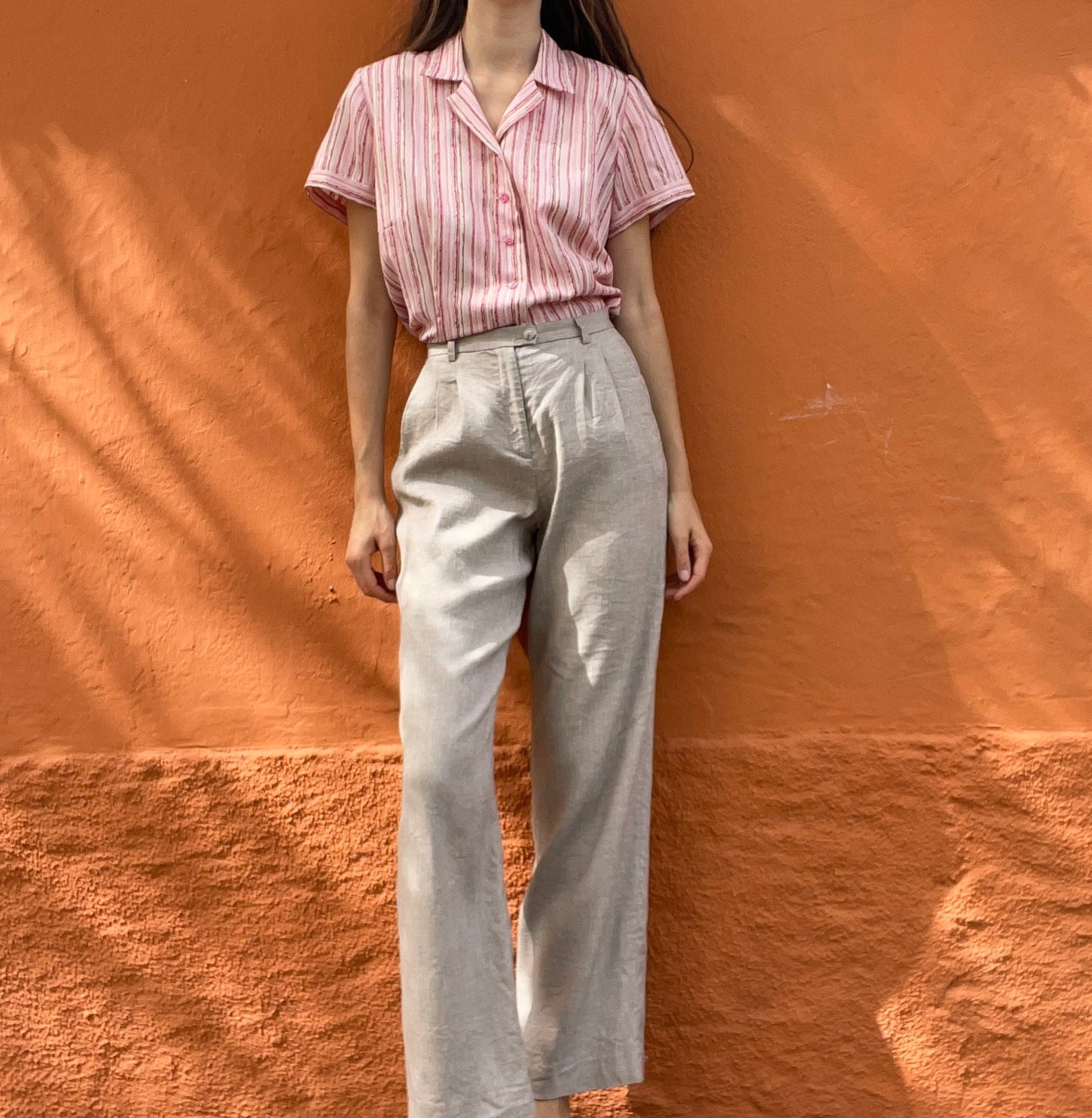70s vintage blouse, Pink striped shirt, Lightweight retro groovy top, Valentine's day clothing, Summer blouse, Unisex collared oxford shirt