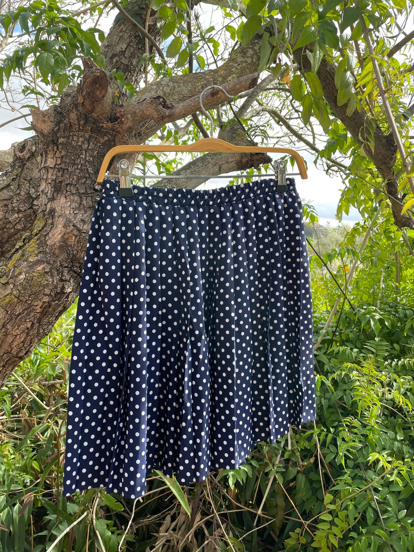 Vintage Navy Polka Dot Mini Skirt | Retro Elastic Waist Skater Skirt