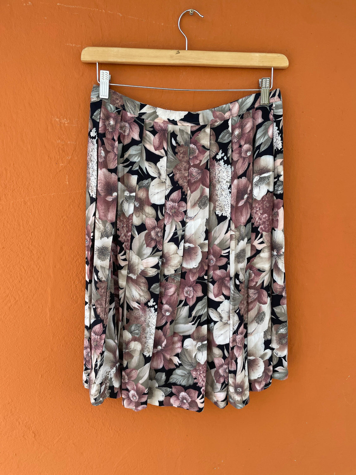 Black Floral Vintage Midi Skirt Pleated Y2K Boho Style