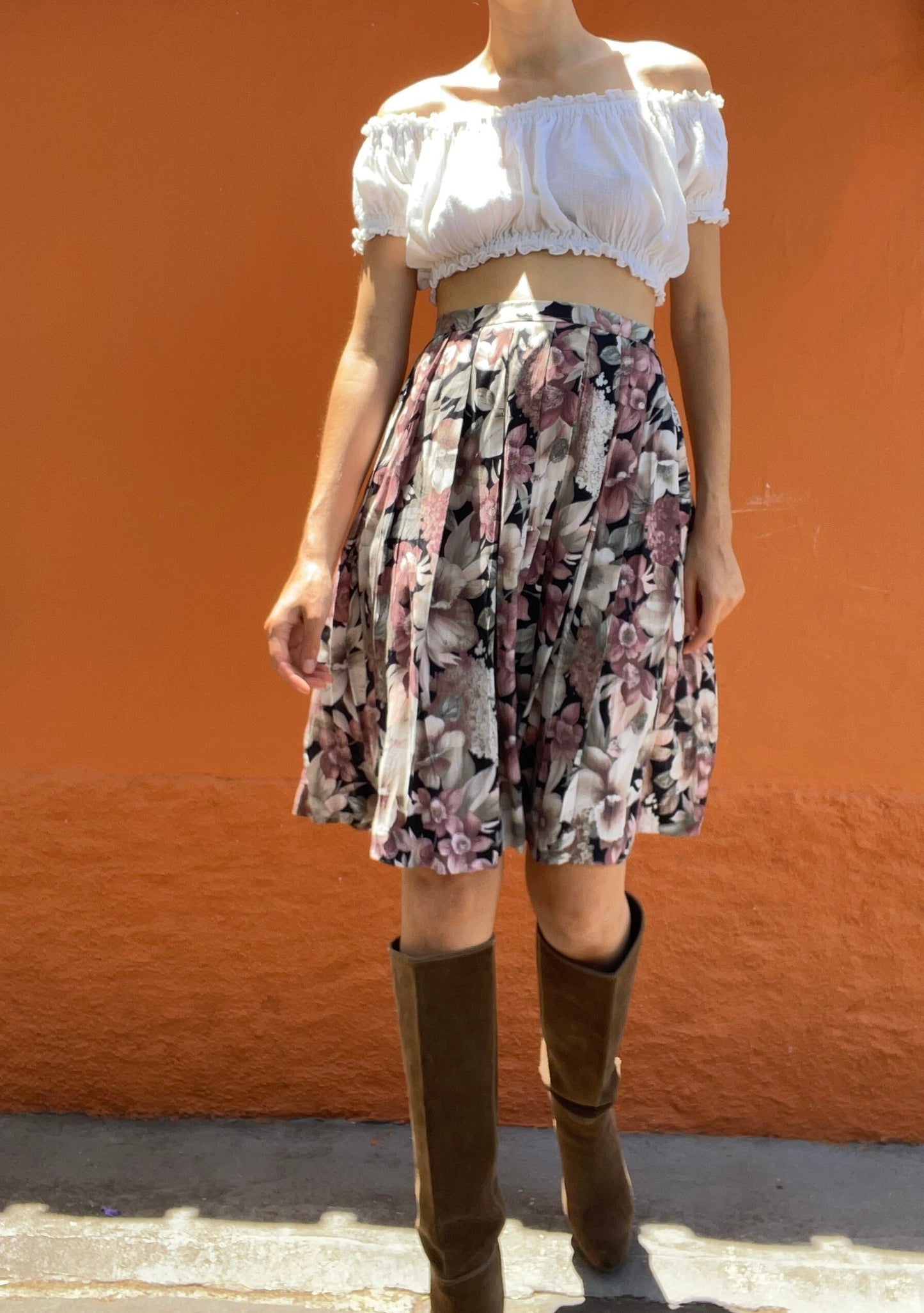 Vintage lightweight black floral summer skirt, Sweet cottage core midi skirt, High waist spring skirt, Cute unique retro feminine clothing