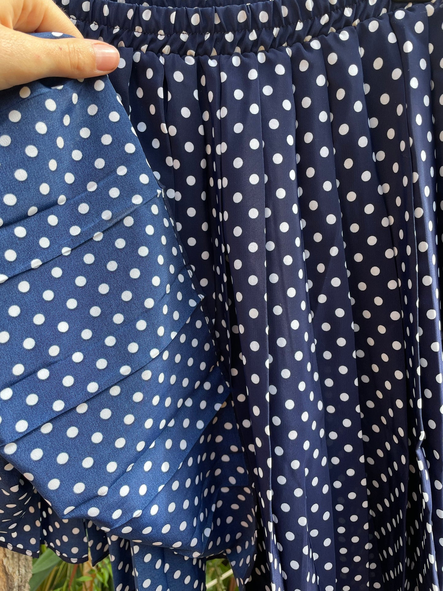Vintage Navy Polka Dot Mini Skirt | Retro Elastic Waist Skater Skirt