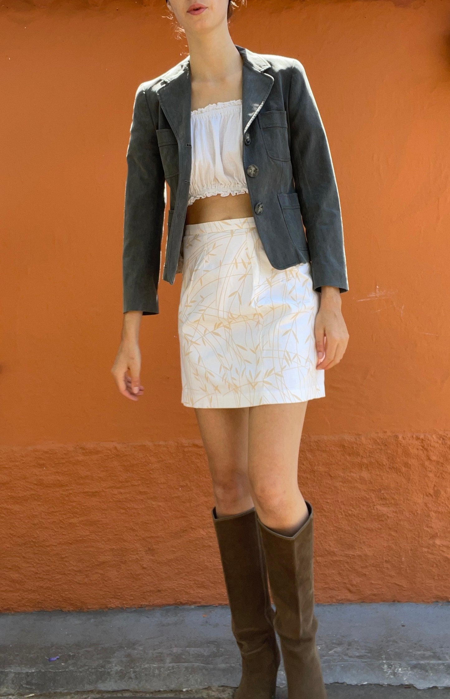 Marella cotton grey short blazer jacket, Vintage Italian designer jacket, Formal woman jacket, XXS