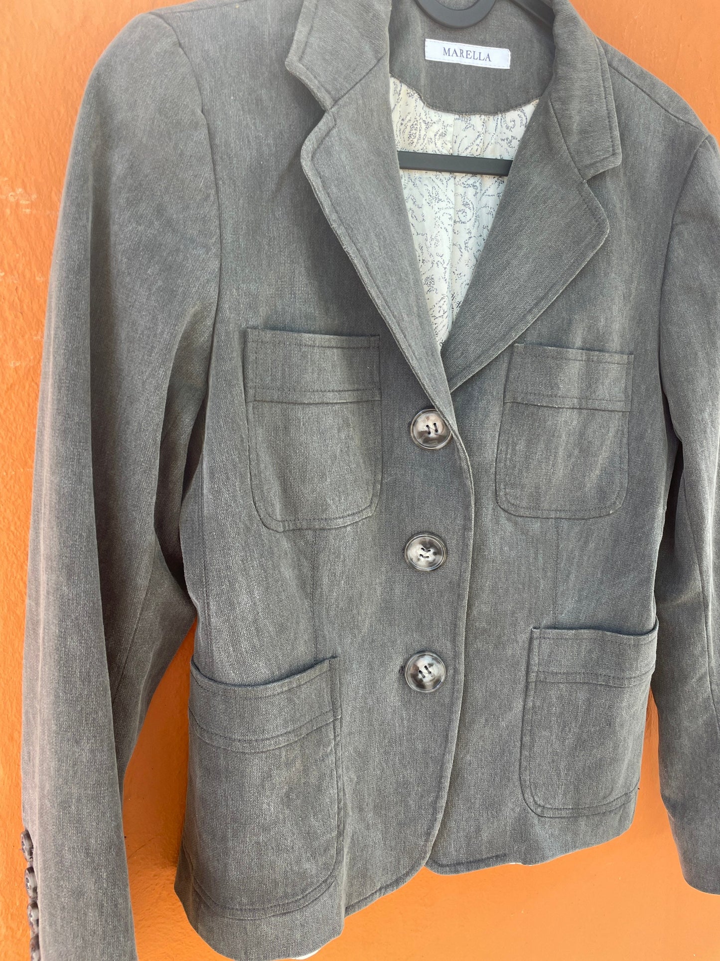 Marella cotton grey short blazer jacket, Vintage Italian designer jacket, Formal woman jacket, XXS