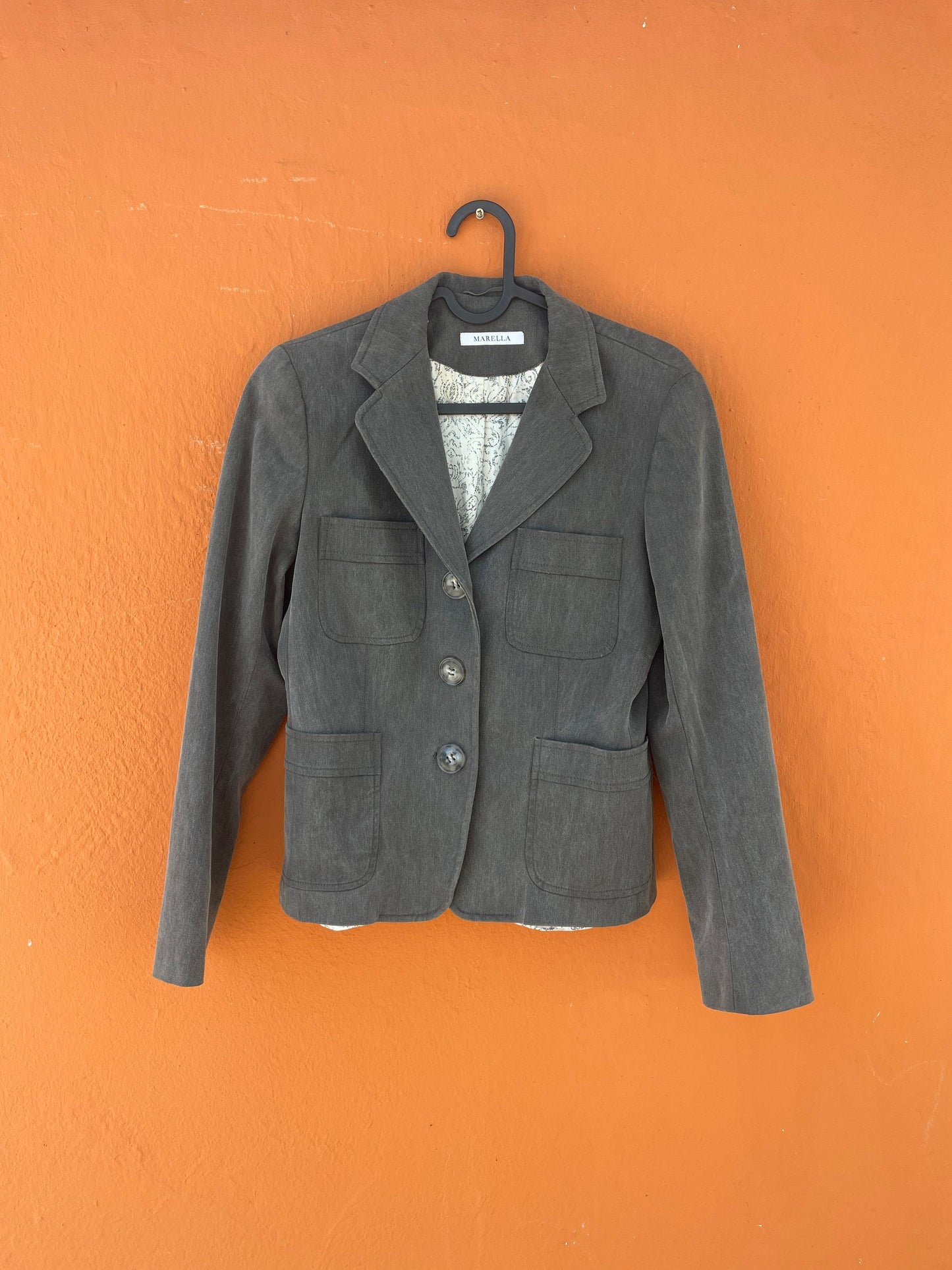Marella cotton grey short blazer jacket, Vintage Italian designer jacket, Formal woman jacket, XXS