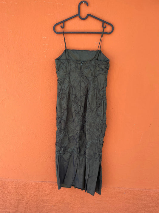 Vintage Paco Guzman moss green midi formal dress, Elegant cocktail dress, Green pencil dress with thin straps, Designer woman clothing