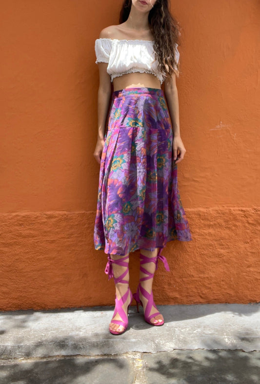 Vintage Purple Floral Maxi Skirt – Made in Italy