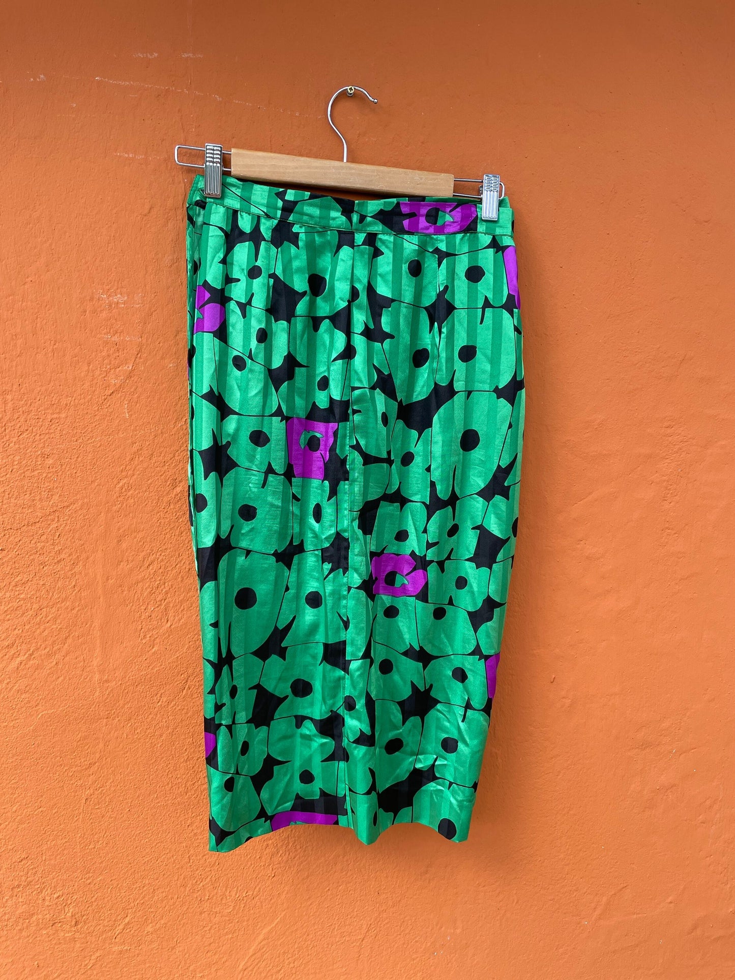 Vintage Floral Wrap Skirt 80s Green Purple Boho Midi