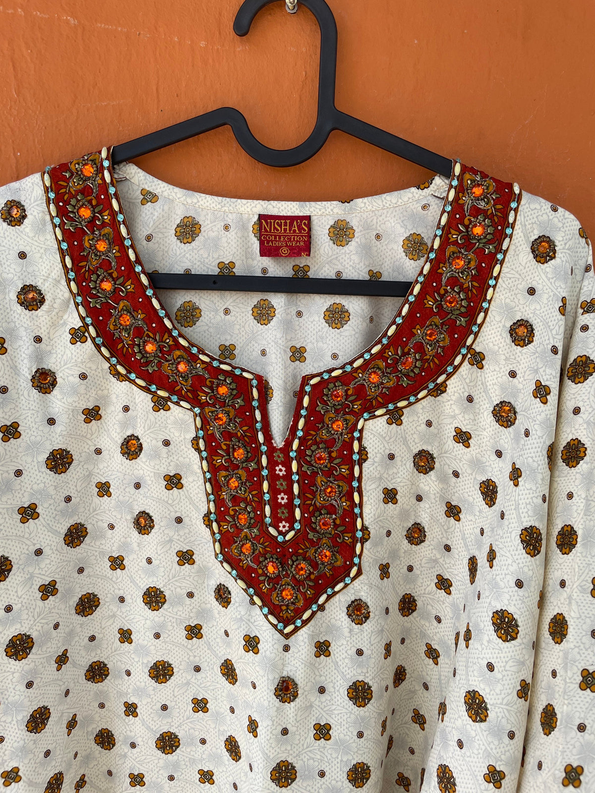 Vintage Boho Embroidered Kurta Tunic with Sequin Details