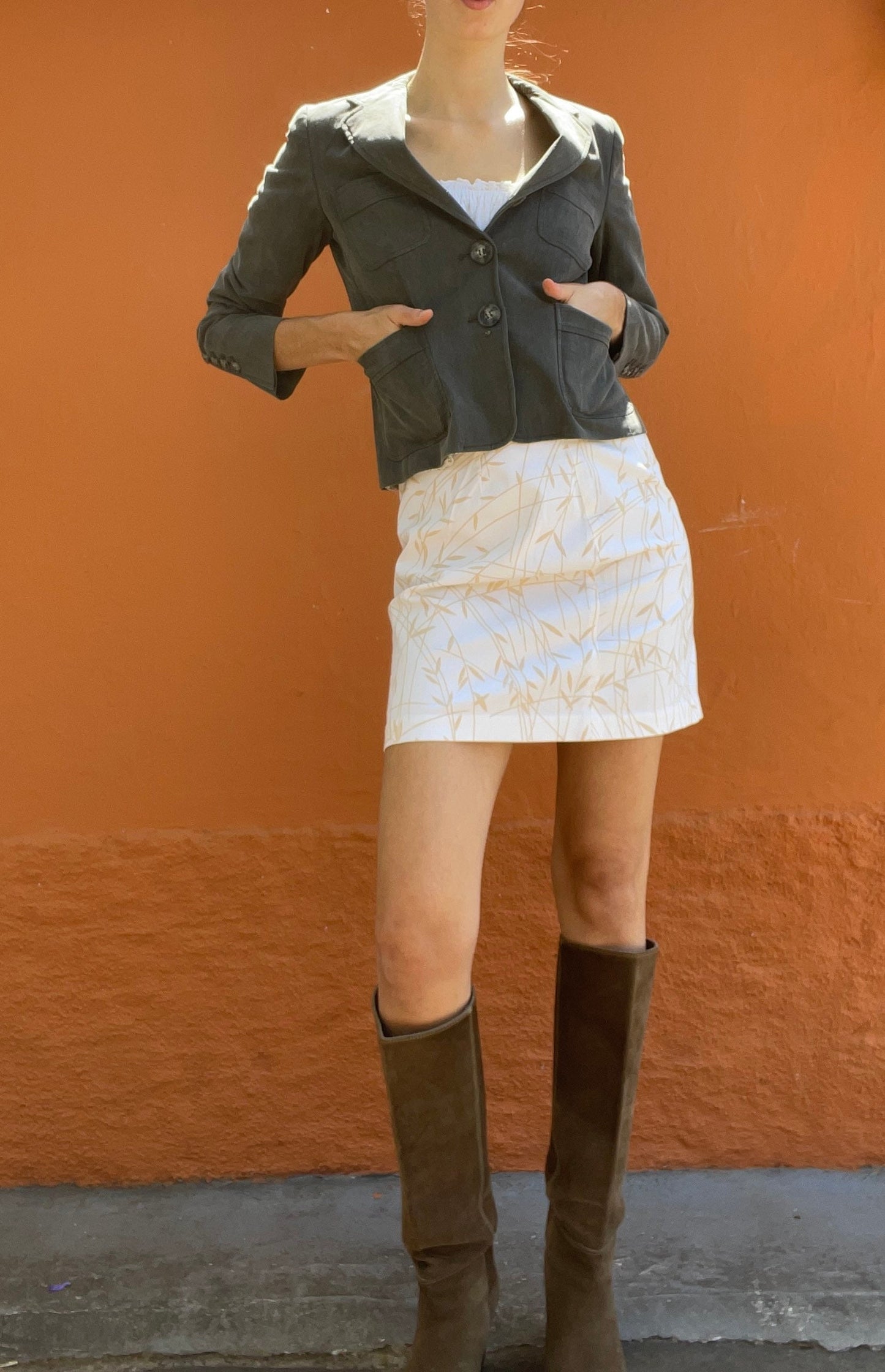 Marella cotton grey short blazer jacket, Vintage Italian designer jacket, Formal woman jacket, XXS